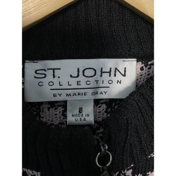 St John Blazer Jacket Cardigan Bomber Santana Knit Long Sleeve Black Pin… - Picture 8 of 8